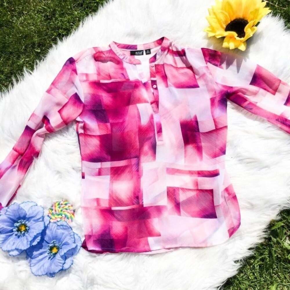 A.N.A Sheer Blouse Long Sleeve Size XS Pink Shirt